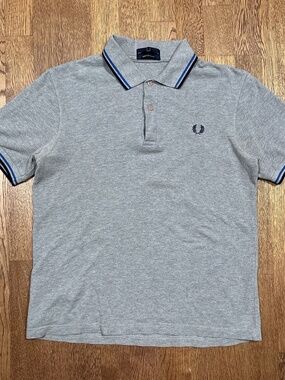 Fred Perry Made in England Salesman Sample Gray Stripe Polo Shirt Mens 38